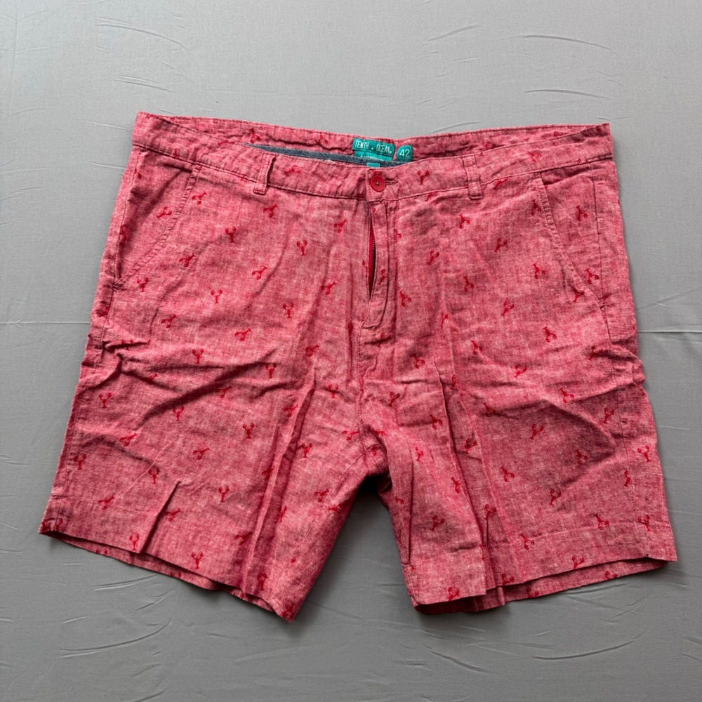 Tenth & Ocean Mens Red Lobster Embroidered Shorts Size 42 Nautical Summer Casual